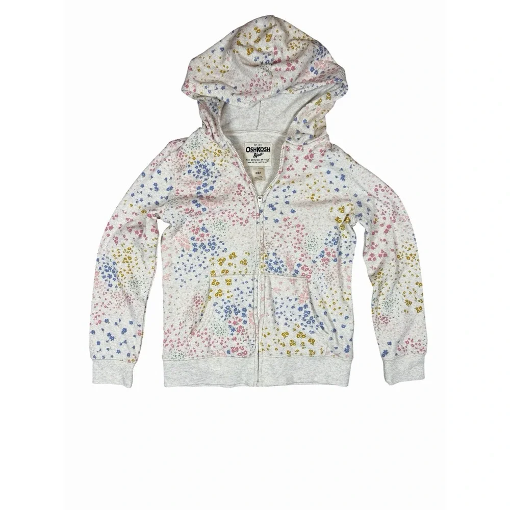 OshKosh B'gosh Girls 8 Floral Full Zip Hoodie Sweatshirt Cottagecore Flowers